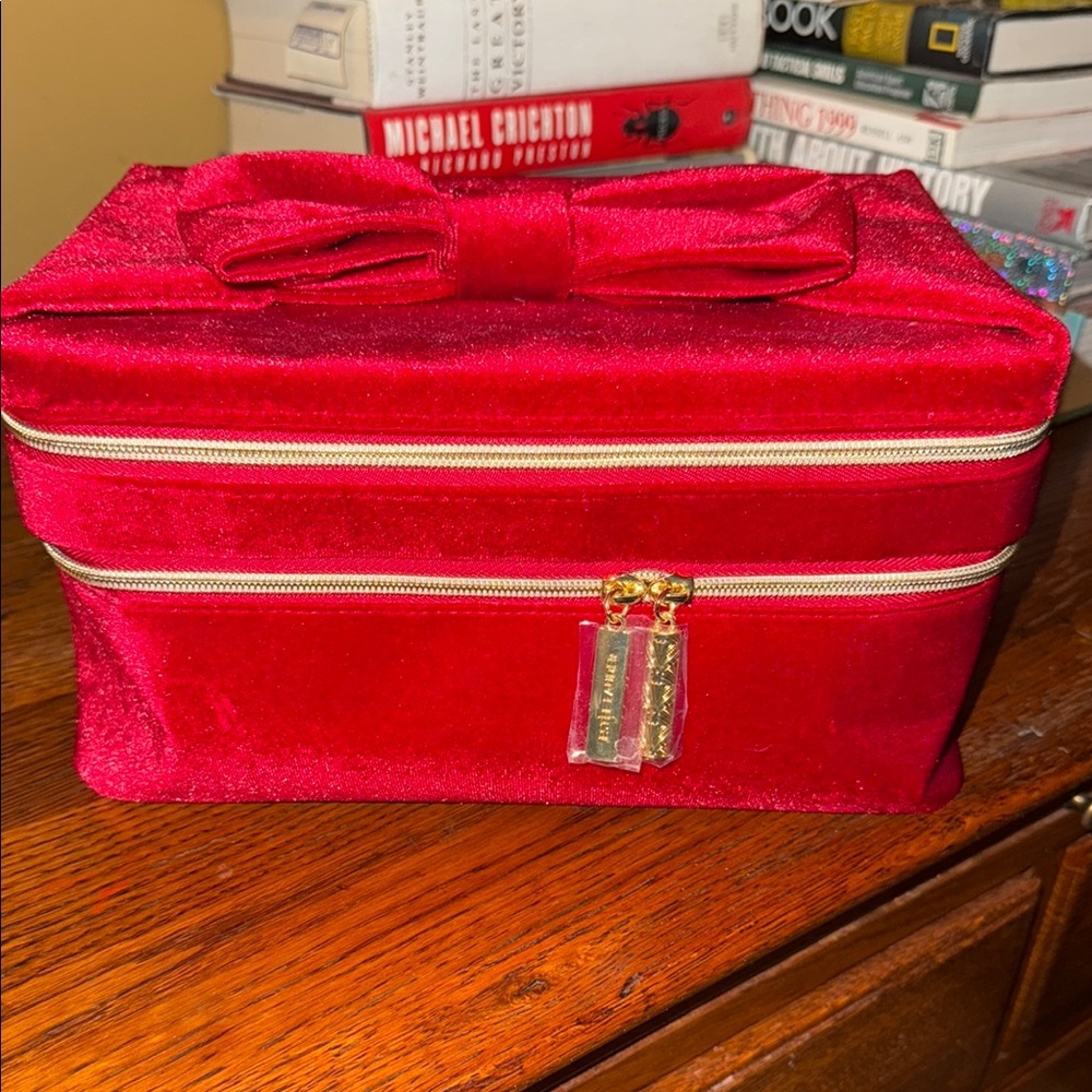 Estee Lauder Red and Gold Velvet Cosmetic Travel Bag